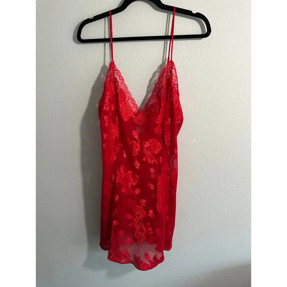Vintage VTG Frederick’s of Hollywood Lingerie Red Rose Nightgown Chemise Robe - Picture 4 of 10